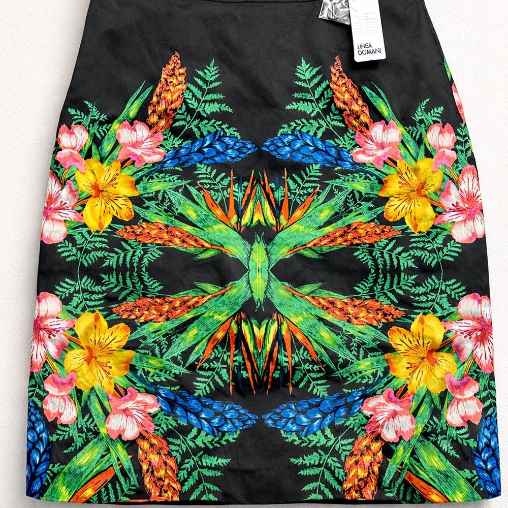 Linea Domani Tropical Floral Pencil Skirt NWT Size 6 Black Multicolor Statement